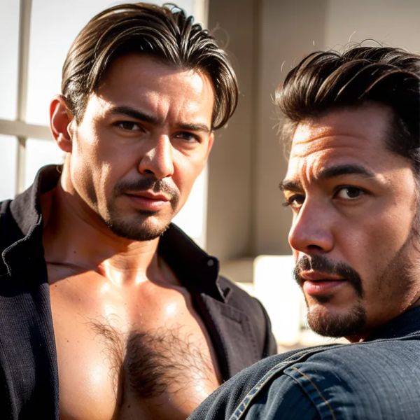 , latino,(2men:2), manly man,thirties,(RAW photo, best quality, masterpiece:1.1), (realistic, photo-realistic:1.2), ultra-detailed, ultra high res, physically-based rendering,(adult:1.5) - pornmake.ai on pornintellect.com