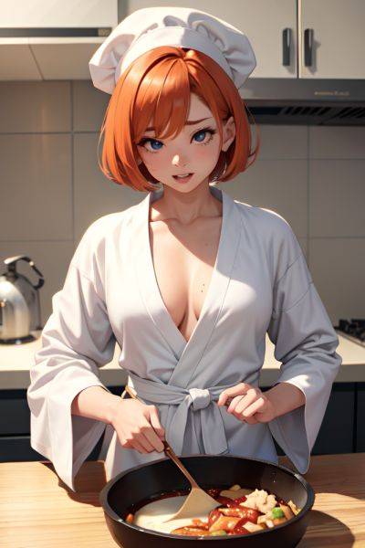 Anime Muscular Small Tits 30s Age Ahegao Face Ginger Bobcut Hair Style Light Skin Soft Anime Kitchen Front View Cooking Bathrobe 3677689874548895221 - AI Hentai - aihentai.co on pornintellect.com