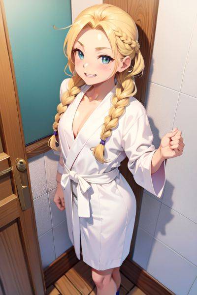 Anime Muscular Small Tits 20s Age Happy Face Blonde Braided Hair Style Light Skin Soft Anime Bathroom Front View Plank Bathrobe 3677740125179389518 - AI Hentai - aihentai.co on pornintellect.com