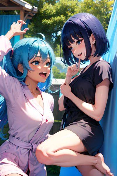 Anime Busty Small Tits 80s Age Laughing Face Blue Hair Bangs Hair Style Dark Skin Charcoal Tent Side View Jumping Bathrobe 3677771049431967601 - AI Hentai - aihentai.co on pornintellect.com