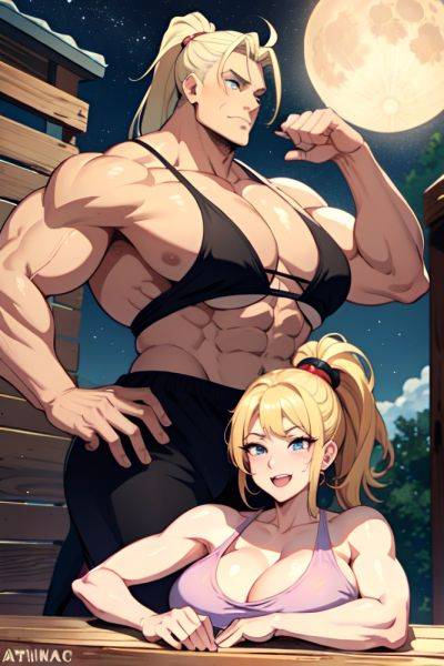 Anime Muscular Huge Boobs 50s Age Ahegao Face Blonde Ponytail Hair Style Light Skin Painting Moon Front View Plank Pajamas 3677863820686548031 - AI Hentai - aihentai.co on pornintellect.com