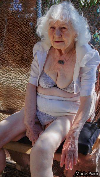 Sitting bangs hair woman long hair bra public white hair AI porn - made.porn on pornintellect.com