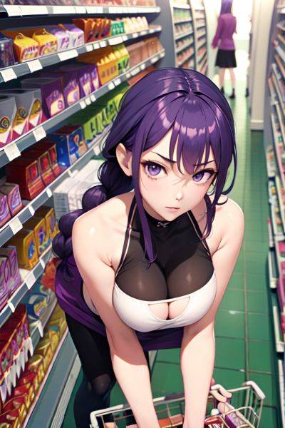 Anime Skinny Huge Boobs 40s Age Serious Face Purple Hair Braided Hair Style Light Skin 3d Grocery Front View Bending Over Goth 3682042394356742287 - AI Hentai - aihentai.co on pornintellect.com