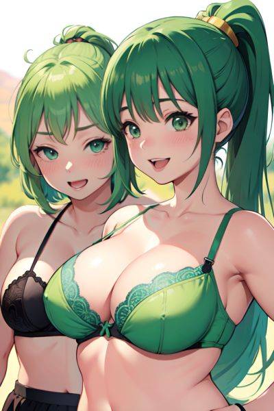 Anime Chubby Small Tits 30s Age Laughing Face Green Hair Ponytail Hair Style Light Skin Illustration Desert Close Up View Massage Bra 3683673621327659307 - AI Hentai - aihentai.co on pornintellect.com
