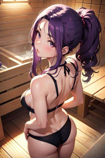 Anime Busty Small Tits 50s Age Pouting Lips Face Purple Hair Messy Hair Style Light Skin Soft + Warm Sauna Back View Working Out Bikini 3684006053409888017 - AI Hentai - aihentai.co on pornintellect.com