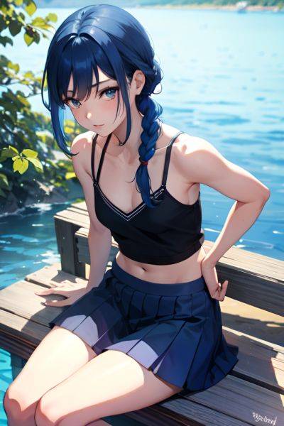 Anime Skinny Small Tits 20s Age Seductive Face Blue Hair Braided Hair Style Dark Skin Watercolor Lake Side View On Back Schoolgirl 3684002187939279522 - AI Hentai - aihentai.co on pornintellect.com