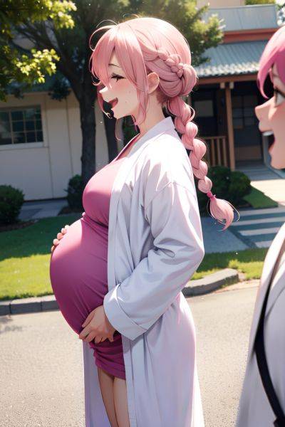 Anime Pregnant Small Tits 50s Age Laughing Face Pink Hair Braided Hair Style Light Skin Black And White Oasis Side View Eating Bathrobe 3684145210351988517 - AI Hentai - aihentai.co on pornintellect.com