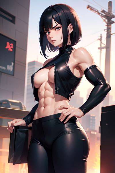 Anime Muscular Small Tits 40s Age Angry Face Black Hair Bangs Hair Style Light Skin Cyberpunk Cafe Front View Working Out Goth 3684241844420178625 - AI Hentai - aihentai.co on pornintellect.com