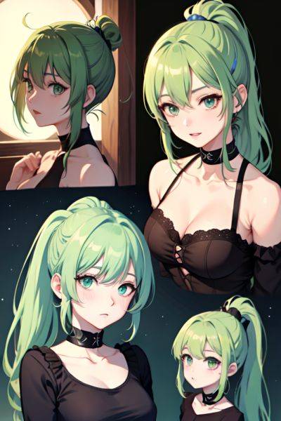 Anime Skinny Small Tits 40s Age Shocked Face Green Hair Ponytail Hair Style Light Skin Soft + Warm Moon Close Up View Jumping Goth 3684392600062017761 - AI Hentai - aihentai.co on pornintellect.com