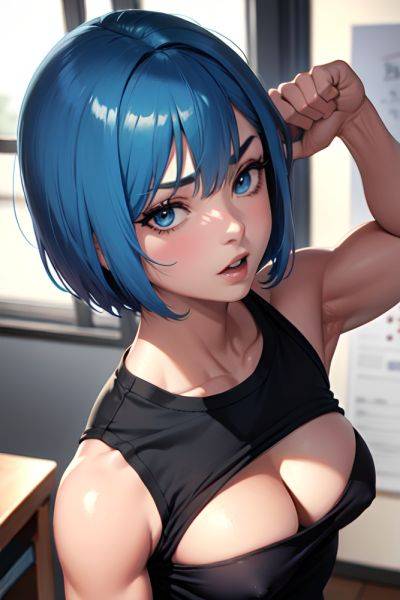 Anime Muscular Small Tits 50s Age Shocked Face Blue Hair Bobcut Hair Style Dark Skin Charcoal Office Close Up View Working Out Teacher 3684489234539557093 - AI Hentai - aihentai.co on pornintellect.com
