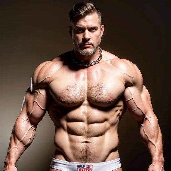 ,white people,manly man,elder,(RAW photo, best quality, masterpiece:1.1), (realistic, photo-realistic:1.2), ultra-detailed, ultra high res, physically-based rendering,muscular,tattoo,abs,collar,full body,(adult:1.5) - pornmake.ai on pornintellect.com