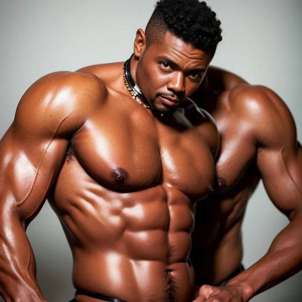 Black people, ,(2men:2), manly man,elder,(RAW photo, best quality, masterpiece:1.1), (realistic, photo-realistic:1.2), ultra-detailed, ultra high res, physically-based rendering,muscular,tattoo,abs,collar,(adult:1.5) - pornmake.ai on pornintellect.com