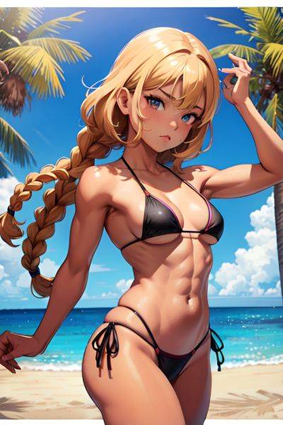 Anime Muscular Small Tits 60s Age Pouting Lips Face Ginger Braided Hair Style Dark Skin Illustration Stage Front View T Pose Bikini 3684543353415967573 - AI Hentai - aihentai.co on pornintellect.com