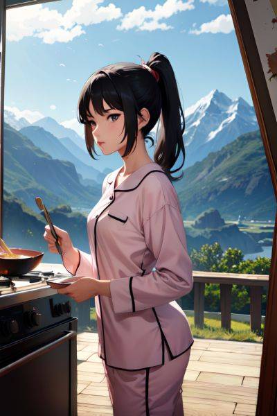 Anime Skinny Small Tits 50s Age Serious Face Black Hair Ponytail Hair Style Light Skin Painting Mountains Side View Cooking Pajamas 3684558813010458118 - AI Hentai - aihentai.co on pornintellect.com