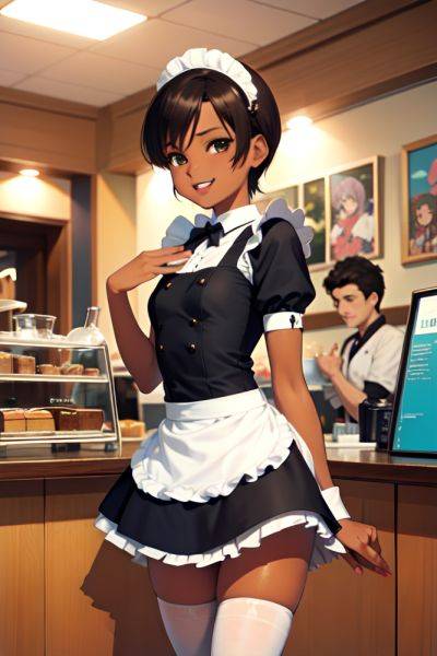 Anime Skinny Small Tits 50s Age Laughing Face Brunette Pixie Hair Style Dark Skin Soft Anime Cafe Front View T Pose Maid 3684871919496458278 - AI Hentai - aihentai.co on pornintellect.com