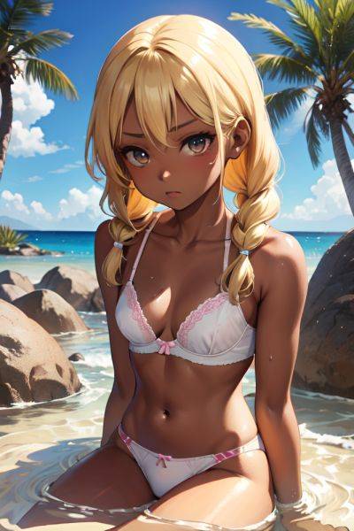 Anime Skinny Small Tits 80s Age Serious Face Blonde Braided Hair Style Dark Skin Soft + Warm Desert Front View Bathing Bra 3684914438458456144 - AI Hentai - aihentai.co on pornintellect.com