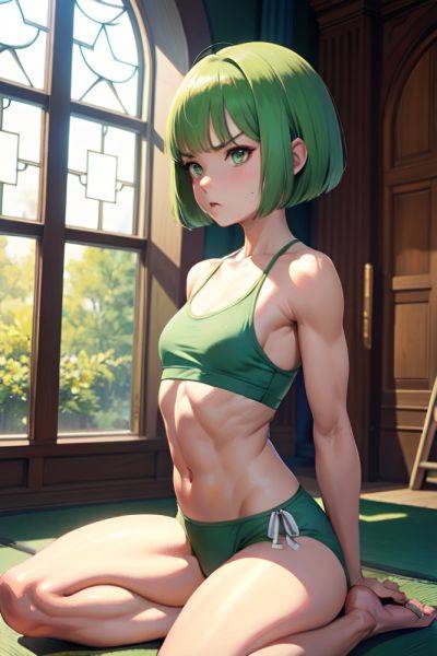 Anime Muscular Small Tits 60s Age Angry Face Green Hair Bobcut Hair Style Light Skin Painting Church Side View Yoga Pajamas 3684953094379109237 - AI Hentai - aihentai.co on pornintellect.com