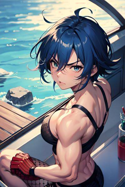 Anime Muscular Small Tits 20s Age Angry Face Blue Hair Messy Hair Style Dark Skin Watercolor Yacht Front View Straddling Fishnet 3684960821993932884 - AI Hentai - aihentai.co on pornintellect.com