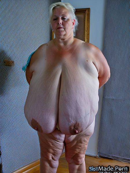 Big hips ssbbw white hair woman gigantic boobs long hair looking at viewer AI porn - made.porn on pornintellect.com