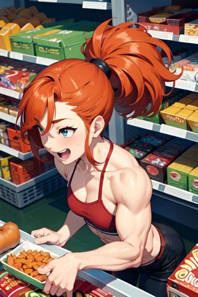 Anime Muscular Small Tits 40s Age Laughing Face Ginger Pixie Hair Style Dark Skin Crisp Anime Grocery Close Up View Bending Over Goth 3685208214224779417 - AI Hentai - aihentai.co on pornintellect.com