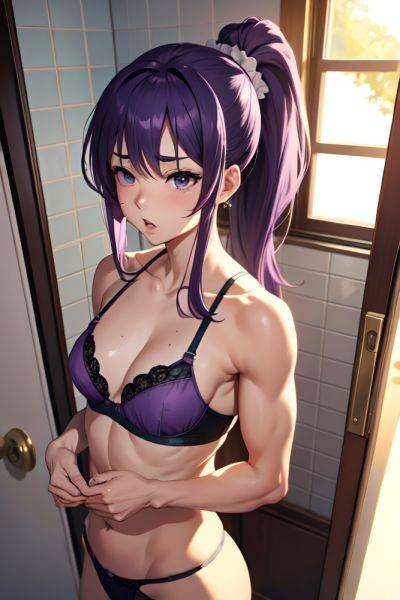 Anime Muscular Small Tits 50s Age Shocked Face Purple Hair Ponytail Hair Style Light Skin Painting Bathroom Front View Sleeping Bra 3685312583145775712 - AI Hentai - aihentai.co on pornintellect.com