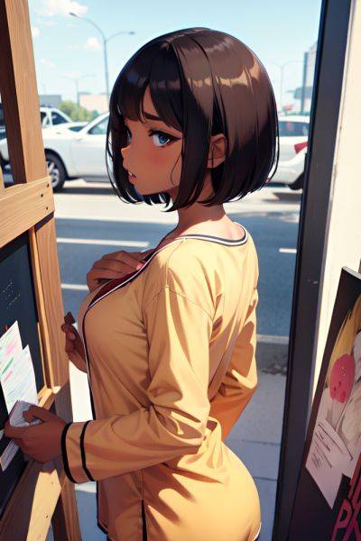Anime Busty Small Tits 20s Age Shocked Face Brunette Bobcut Hair Style Dark Skin Painting Club Side View On Back Pajamas 3685339641440037535 - AI Hentai - aihentai.co on pornintellect.com