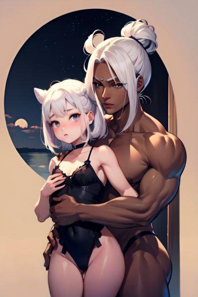 Anime Muscular Small Tits 40s Age Pouting Lips Face White Hair Hair Bun Hair Style Dark Skin Soft + Warm Moon Front View T Pose Lingerie 3685366696407948562 - AI Hentai - aihentai.co on pornintellect.com