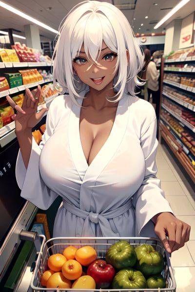 Anime Skinny Huge Boobs 60s Age Laughing Face White Hair Messy Hair Style Dark Skin Soft + Warm Grocery Front View Gaming Bathrobe 3682119702159059473 - AI Hentai - aihentai.co on pornintellect.com