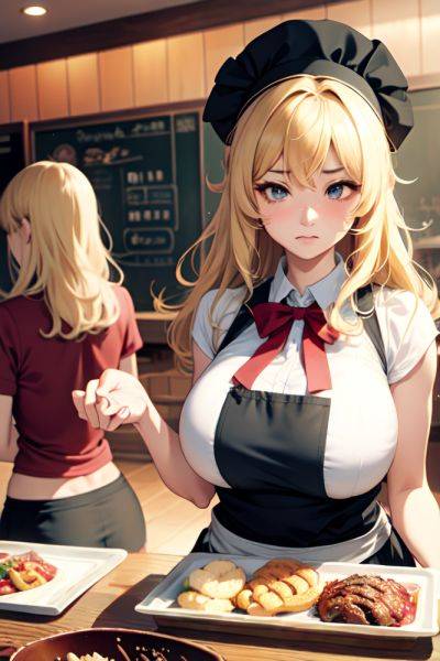 Anime Skinny Huge Boobs 70s Age Sad Face Blonde Messy Hair Style Light Skin Illustration Restaurant Close Up View Cooking Schoolgirl 3685590897029895744 - AI Hentai - aihentai.co on pornintellect.com