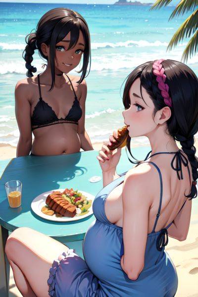 Anime Pregnant Small Tits 60s Age Happy Face Black Hair Braided Hair Style Dark Skin Vintage Beach Back View Eating Fishnet 3685606355585984887 - AI Hentai - aihentai.co on pornintellect.com