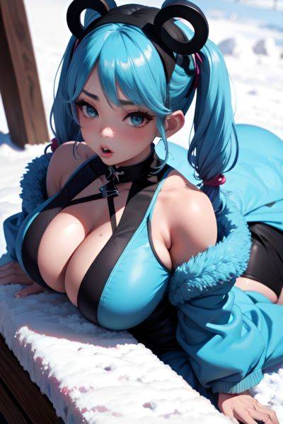 Anime Busty Huge Boobs 50s Age Pouting Lips Face Blue Hair Pigtails Hair Style Dark Skin 3d Snow Close Up View Straddling Goth 3685699127870094056 - AI Hentai - aihentai.co on pornintellect.com