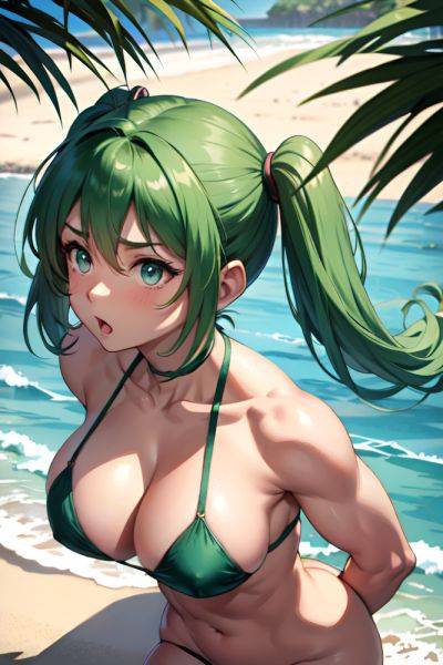Anime Muscular Huge Boobs 40s Age Shocked Face Green Hair Pigtails Hair Style Dark Skin Watercolor Beach Back View Plank Nude 3685722319629186388 - AI Hentai - aihentai.co on pornintellect.com