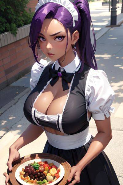Anime Skinny Huge Boobs 40s Age Serious Face Purple Hair Slicked Hair Style Dark Skin Charcoal Street Front View Eating Maid 3685745513686132047 - AI Hentai - aihentai.co on pornintellect.com