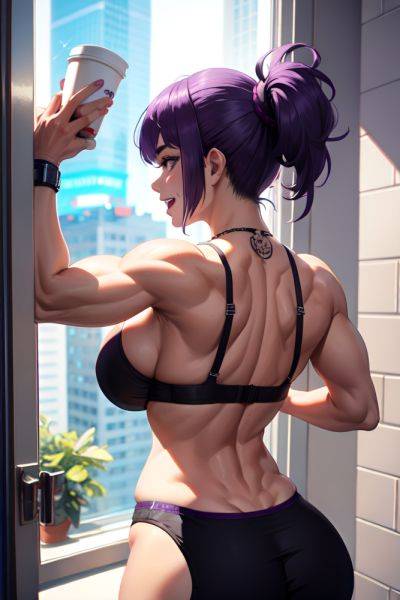 Anime Muscular Huge Boobs 20s Age Laughing Face Purple Hair Pixie Hair Style Light Skin Cyberpunk Bathroom Back View Eating Bra 3685753244627375240 - AI Hentai - aihentai.co on pornintellect.com