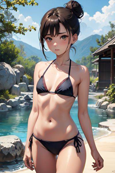 Anime Skinny Small Tits 18 Age Sad Face Brunette Hair Bun Hair Style Dark Skin Watercolor Onsen Front View Working Out Bikini 3685760977547451197 - AI Hentai - aihentai.co on pornintellect.com