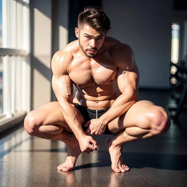 ,manly man,twenties,(RAW photo, best quality, masterpiece:1.1), (realistic, photo-realistic:1.2), ultra-detailed, ultra high res, physically-based rendering,nude,squatting,gym,front view,full body,(adult:1.5) - pornmake.ai on pornintellect.com