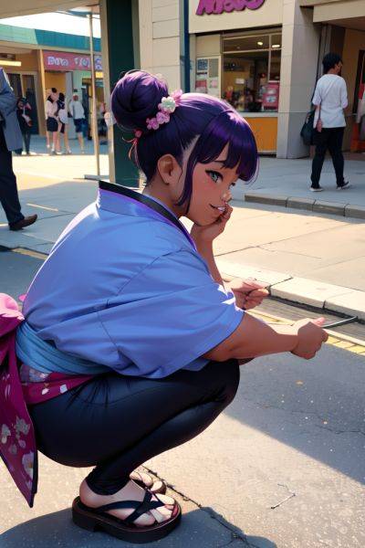 Anime Chubby Small Tits 18 Age Laughing Face Purple Hair Hair Bun Hair Style Dark Skin Vintage Mall Side View Squatting Kimono 3686263485514631081 - AI Hentai - aihentai.co on pornintellect.com