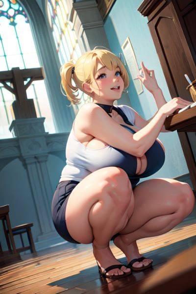 Anime Chubby Huge Boobs 18 Age Laughing Face Blonde Pixie Hair Style Light Skin Painting Church Side View Squatting Teacher 3686433568357491093 - AI Hentai - aihentai.co on pornintellect.com