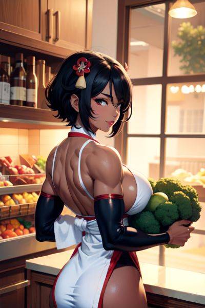 Anime Muscular Huge Boobs 20s Age Happy Face Black Hair Pixie Hair Style Dark Skin Vintage Grocery Back View Cooking Geisha 3686510877458202111 - AI Hentai - aihentai.co on pornintellect.com