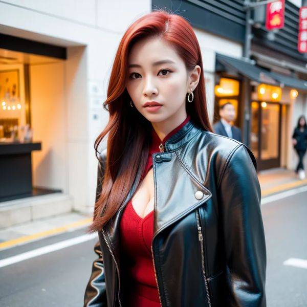 ,korean,kpop idol,woman,twenties,(RAW photo, best quality, masterpiece:1.1), (realistic, photo-realistic:1.2), ultra-detailed, ultra high res, physically-based rendering,slicked back,red hair,beautiful,cool,huge - pornmake.ai - North Korea on pornintellect.com