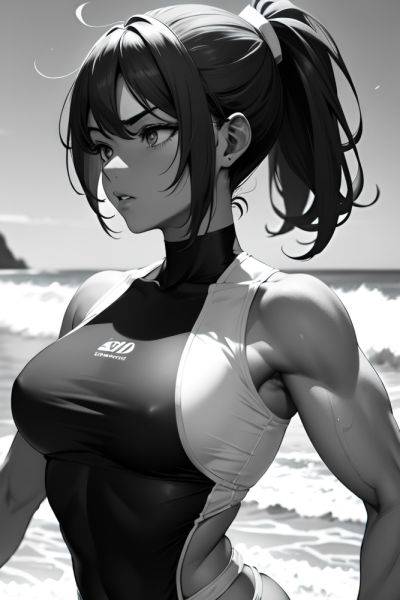 Anime Muscular Small Tits 30s Age Serious Face Ginger Ponytail Hair Style Dark Skin Black And White Beach Close Up View T Pose Nurse 3686835576263390500 - AI Hentai - aihentai.co on pornintellect.com