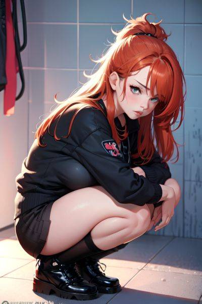 Anime Busty Small Tits 40s Age Pouting Lips Face Ginger Messy Hair Style Light Skin Cyberpunk Shower Side View Squatting Goth 3686909019095222587 - AI Hentai - aihentai.co on pornintellect.com