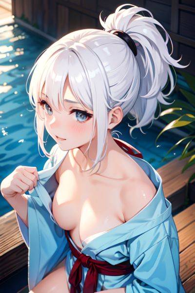 Anime Busty Small Tits 18 Age Seductive Face White Hair Ponytail Hair Style Light Skin Watercolor Onsen Close Up View On Back Bathrobe 3686943810164076212 - AI Hentai - aihentai.co on pornintellect.com