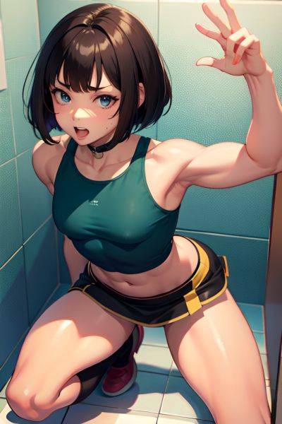 Anime Muscular Small Tits 18 Age Ahegao Face Brunette Bobcut Hair Style Dark Skin Illustration Bathroom Front View Plank Mini Skirt 3687059774282453317 - AI Hentai - aihentai.co on pornintellect.com