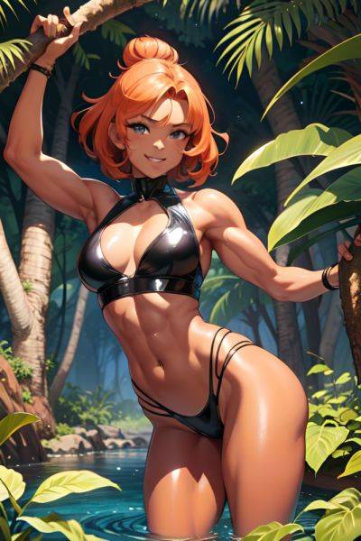Anime Muscular Small Tits 50s Age Happy Face Ginger Hair Bun Hair Style Dark Skin Illustration Jungle Front View Straddling Latex 3687098428988607338 - AI Hentai - aihentai.co on pornintellect.com
