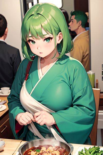 Anime Chubby Small Tits 50s Age Serious Face Green Hair Bangs Hair Style Light Skin Soft + Warm Train Front View Cooking Kimono 3687233719783786684 - AI Hentai - aihentai.co on pornintellect.com