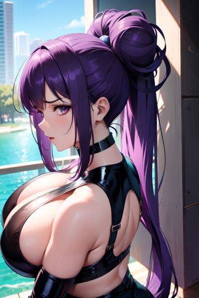 Anime Busty Huge Boobs 20s Age Angry Face Purple Hair Hair Bun Hair Style Dark Skin Cyberpunk Lake Side View On Back Latex 3687249180533785192 - AI Hentai - aihentai.co on pornintellect.com