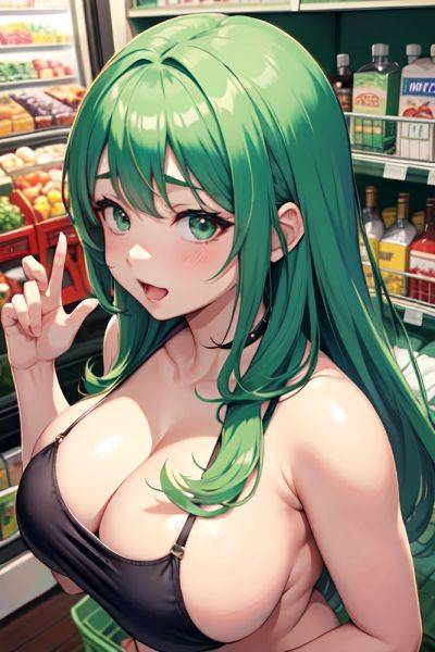 Anime Chubby Huge Boobs 20s Age Ahegao Face Green Hair Bangs Hair Style Dark Skin Watercolor Grocery Back View Plank Partially Nude 3680221757281464492 - AI Hentai - aihentai.co on pornintellect.com