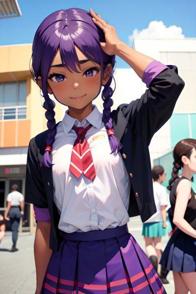 Anime Muscular Small Tits 30s Age Happy Face Purple Hair Braided Hair Style Dark Skin Crisp Anime Party Close Up View T Pose Schoolgirl 3687322625607788619 - AI Hentai - aihentai.co on pornintellect.com