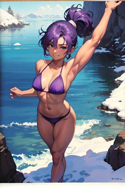 Anime Muscular Small Tits 50s Age Happy Face Purple Hair Messy Hair Style Dark Skin Watercolor Snow Front View On Back Bikini 3687411531431794744 - AI Hentai - aihentai.co on pornintellect.com